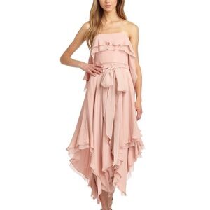 Halston Heritage Silk Strapless Hi Low Hem Dress Sz S